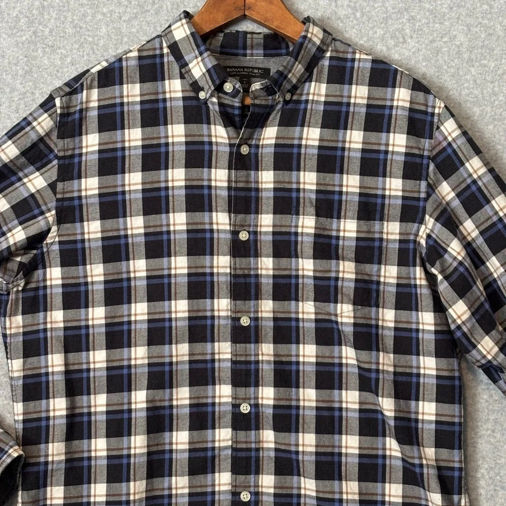 Banana Republic Men's Large Tall‎ Button Down Shirt Plaid Luxe Flannel Slim Fit